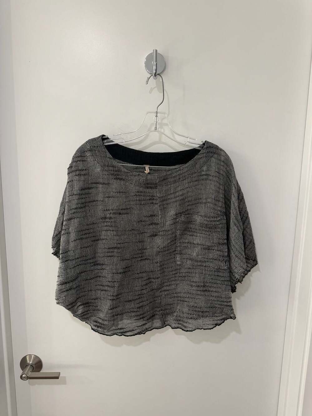 Free People Textured Black and White Boxy Short Sleeve Top